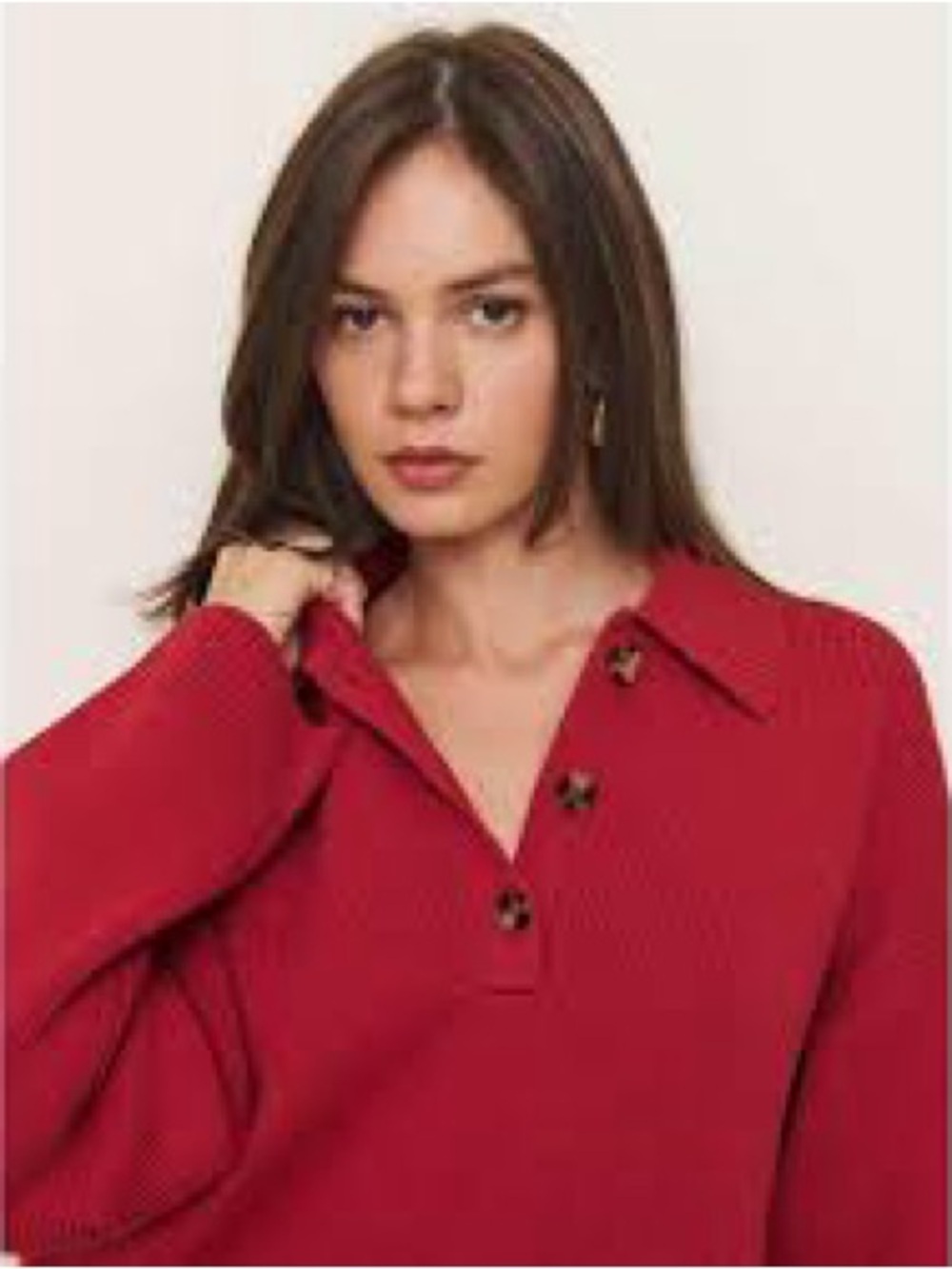 Reformation Brooklyn Red Ribbed Button Polo Sweater - Picture 4 of 6